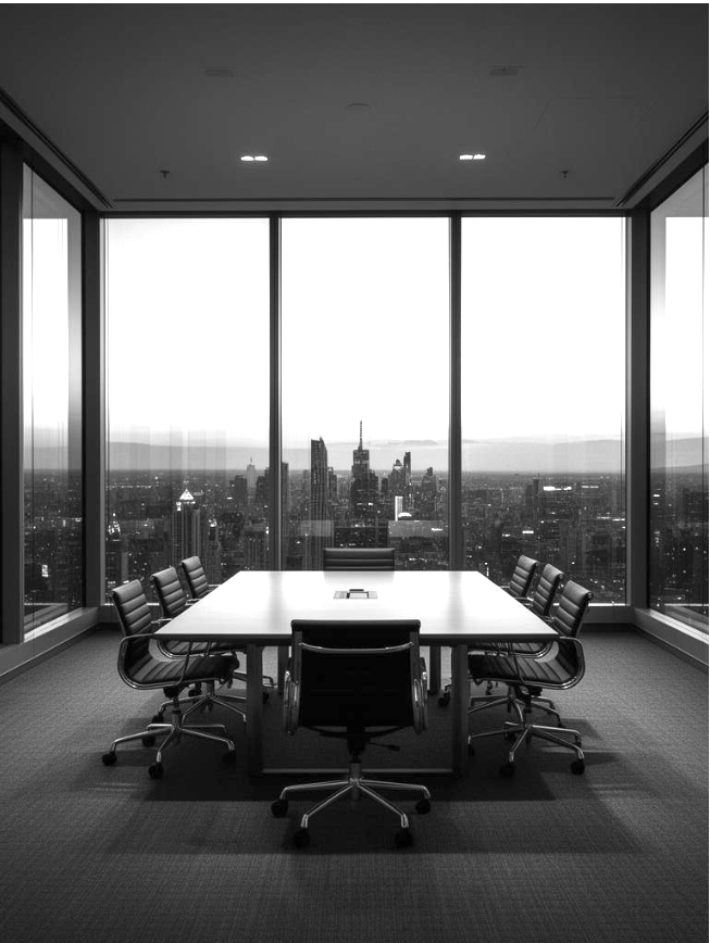 Boardroom with city skyline view